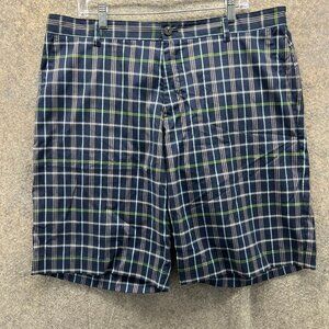 Adidas Golf Shorts Mens 38 Blue Green Plaid Flat Front Stretch Lightweight 365